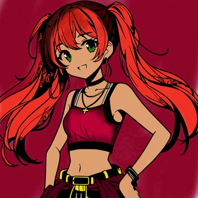 anime girl wearing crop top
