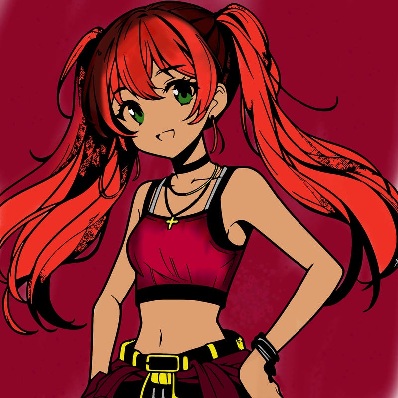 anime girl wearing crop top