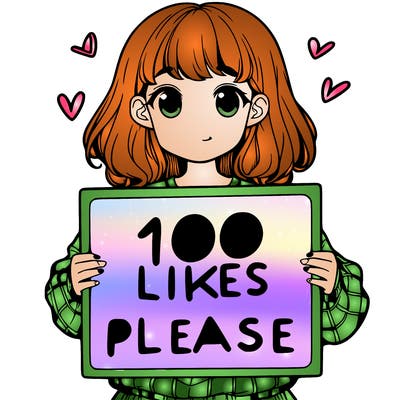 a girl holding a sign saying 100 likes please