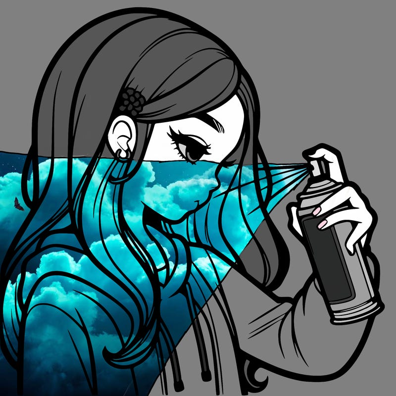 a realistic girl spray painting