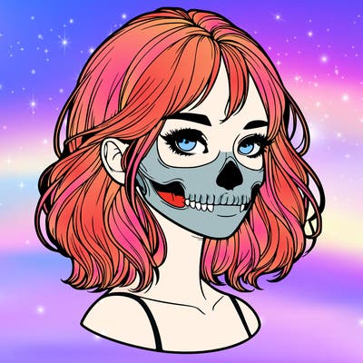 realistic girl with skull