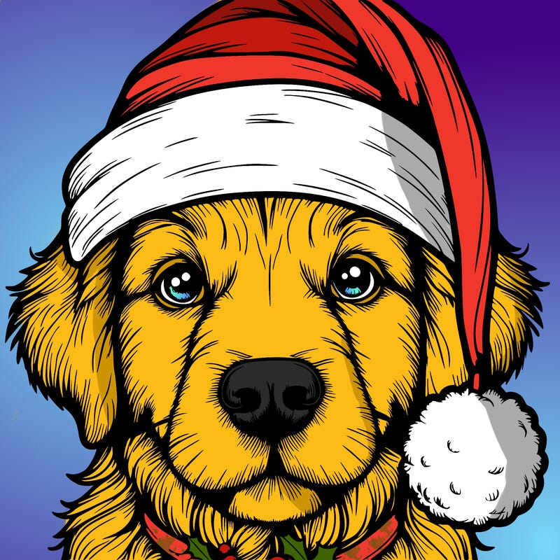 realistic dog with a christmas hat