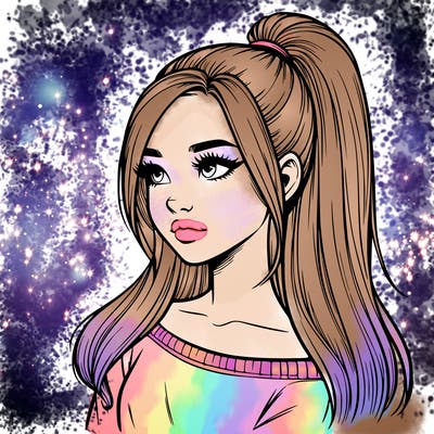 realistic girl with a high ponytail