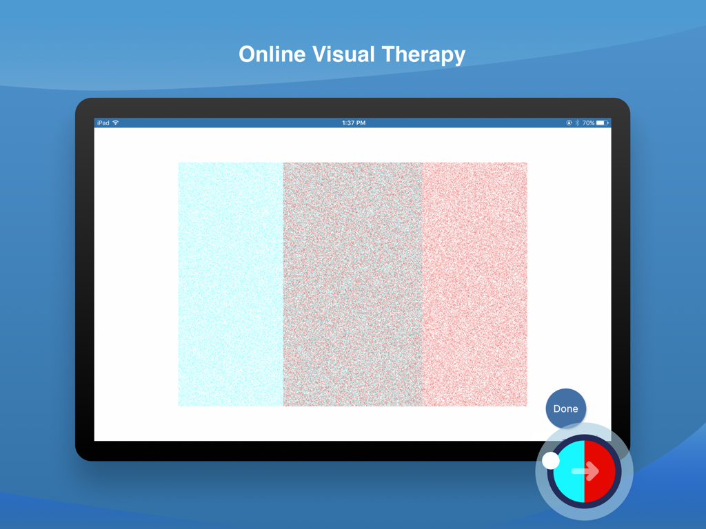 Online visual therapy session on the Eyeli iPad app for eye care professionals