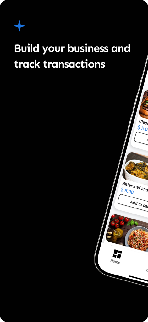 Écran de l'application mobile Posa montrant un catalogue de produits numériques pour des transactions commerciales