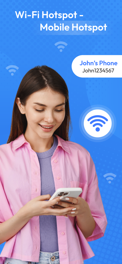 A woman using the Portable WiFi Mobile Hotspot app on her smartphone