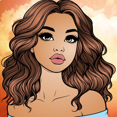 realistic girl with wavy hair and lips