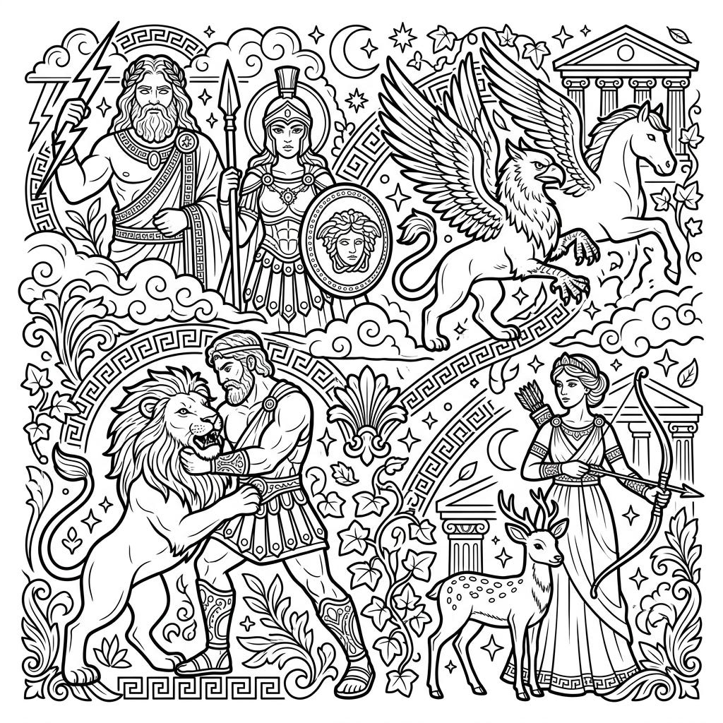 Mythological Figures Coloring Page - Gods & Creatures