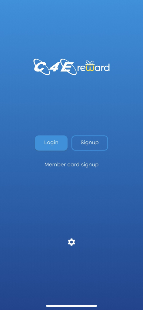 Anmelde- und Registrierungsbildschirm für die C4E Rewards Treue-App