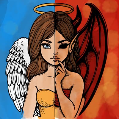 realistic angel half demon