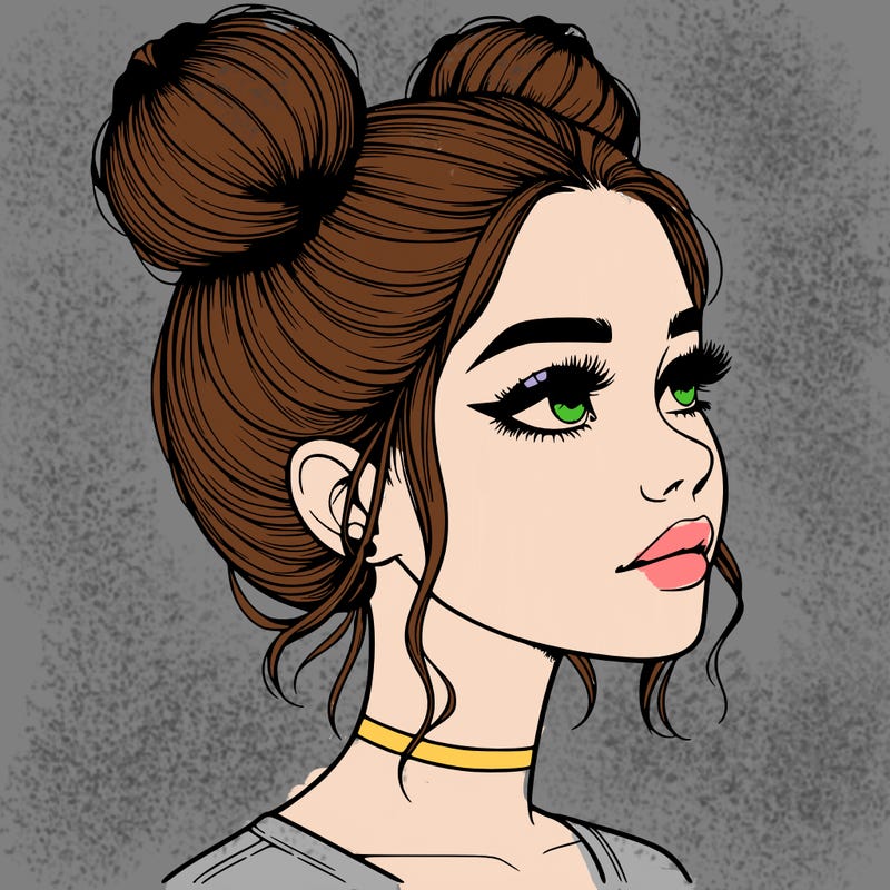 realistic girl with buns on the top of her head