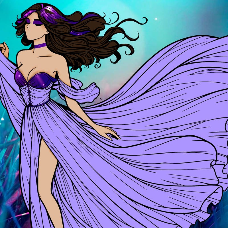 realistic woman in dress flowing the the wind