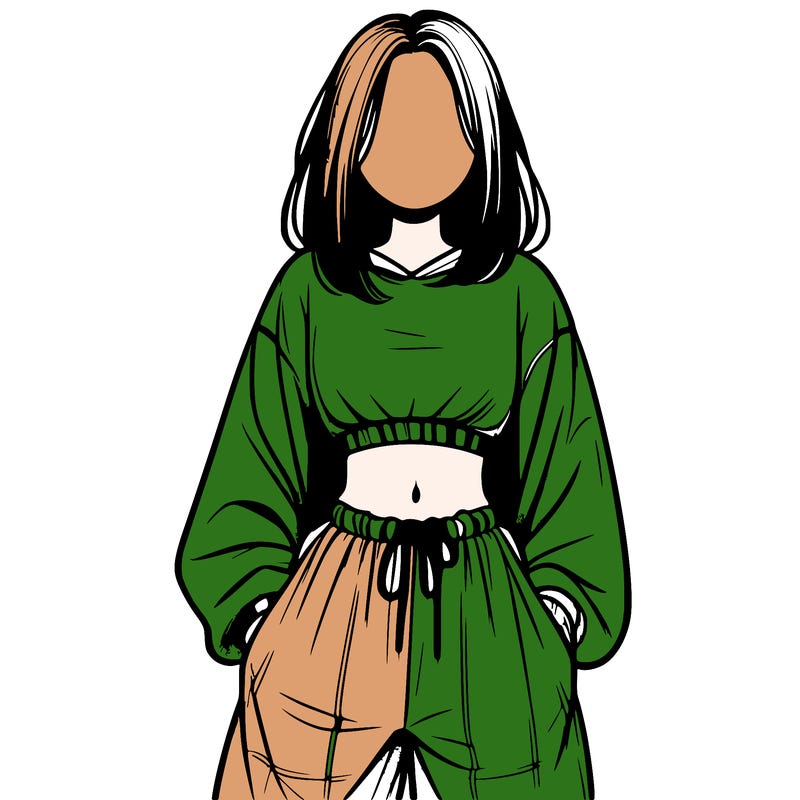 realistic girl faceless with baggy pants and a crop top