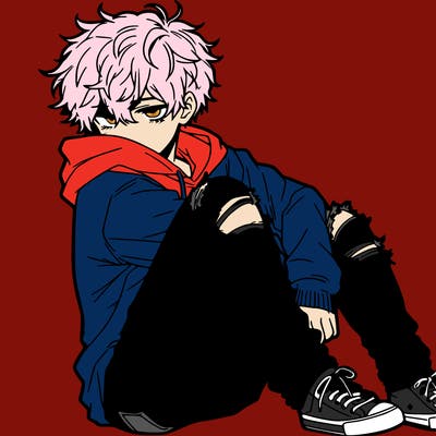 a male hoddie ripped jeans messy hair anime