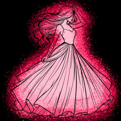 realistic woman with dress flowing in the wind