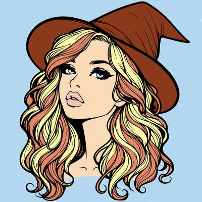 realistic witch girl with wavy hair and lips