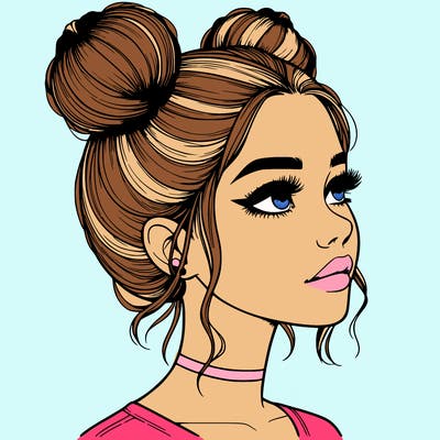 realistic girl with buns on the top of her head