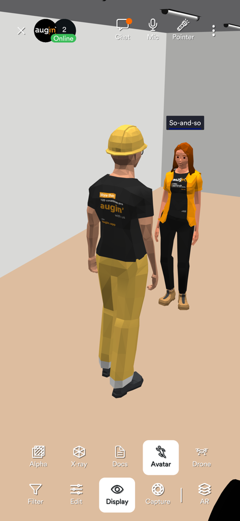 Augin - Dois avatares 3D em um ambiente colaborativo virtual dentro do aplicativo Augin
