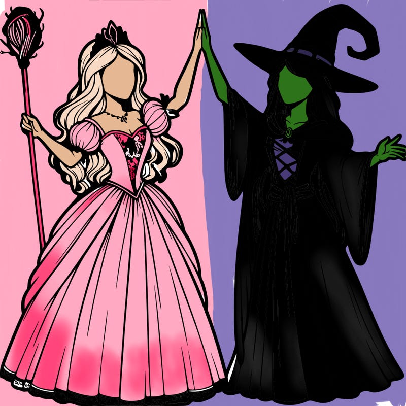 detailed realistic split of a princess and a witch