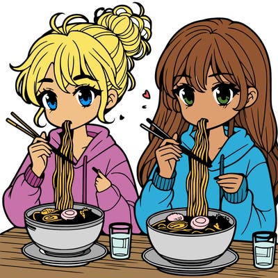 girls eating ramen