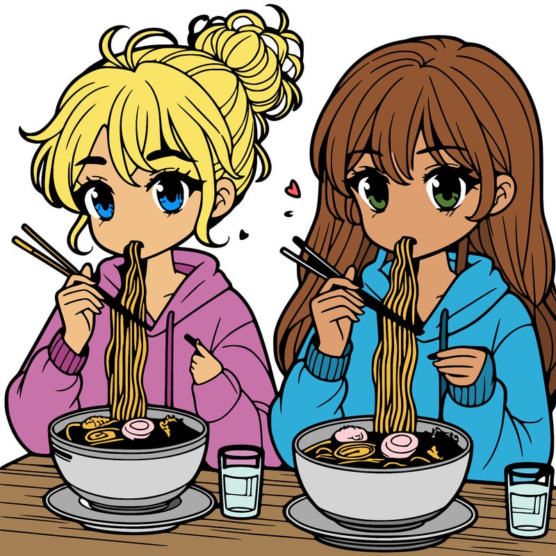 girls eating ramen
