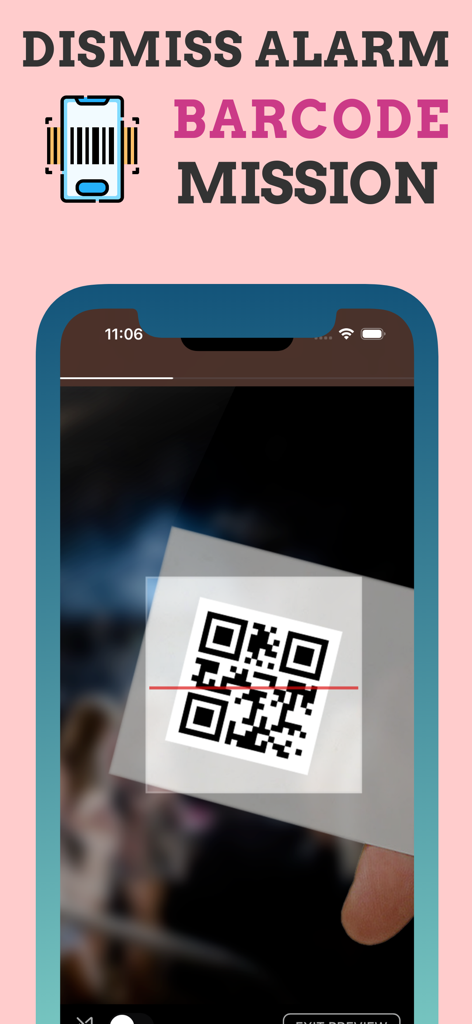 Alarmy . Smart Alarm Clock - Ein Smartphone scannt einen QR-Code, um einen Alarm in der Alarmy App zu deaktivieren