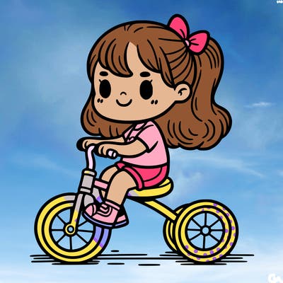 a little girl riding a tricycle