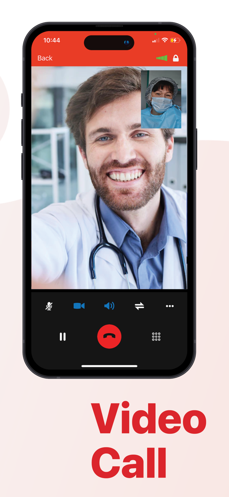 Deltapath Acute - Videoanruf-Oberfläche der Deltapath Acute Gesundheitskommunikations-App mit einem Arzt