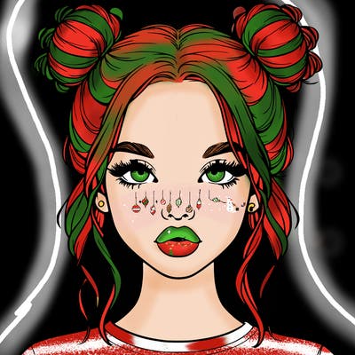 realistic girl with two buns in hair and lips