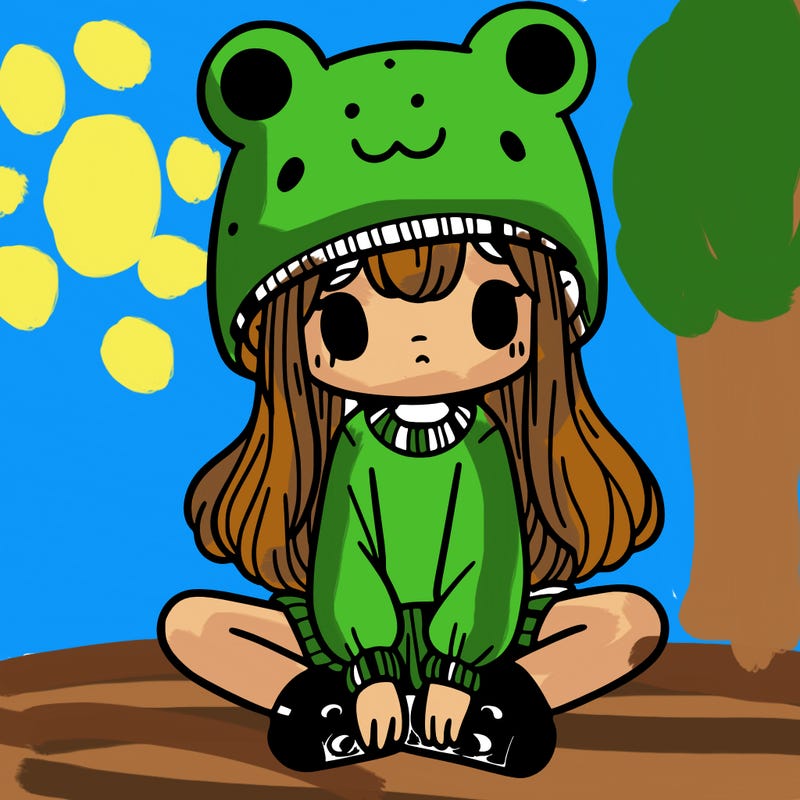 a girl wearing a frog hat and some frog socks