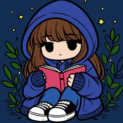 girl in oversized hoodie reading a book