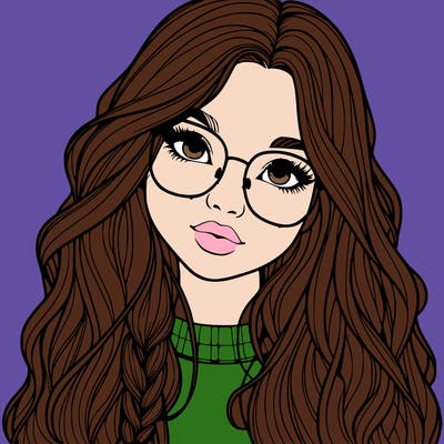 girl with long hair and freckles and glasses realistic