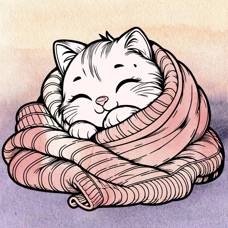 realistic cozy cat in a blanket