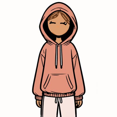 faceless girl in a tracksuit with a hood on and no hair