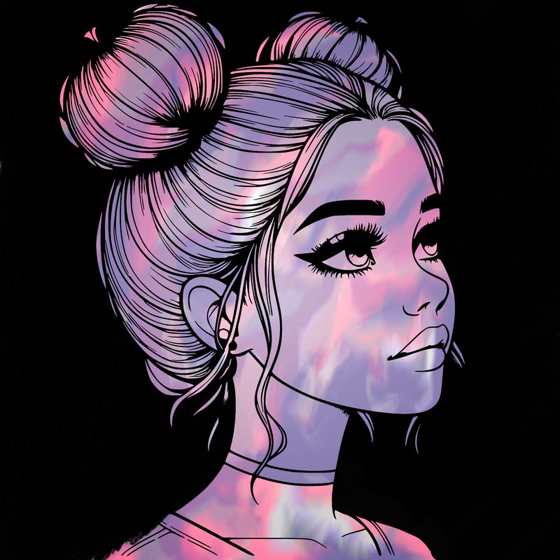 realistic girl with buns on the top of her head