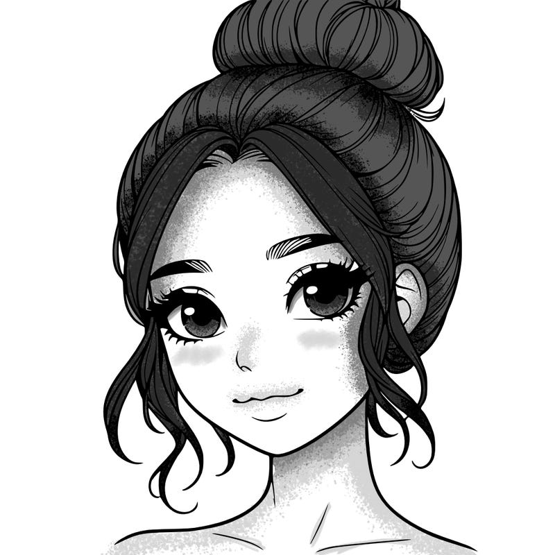 realistic pretty girl with hair in bun