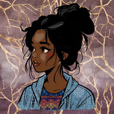 realistic teenage girl with a messy bun