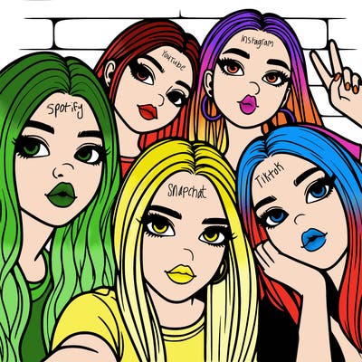 group of teen girls friends y2k up close in a selfie