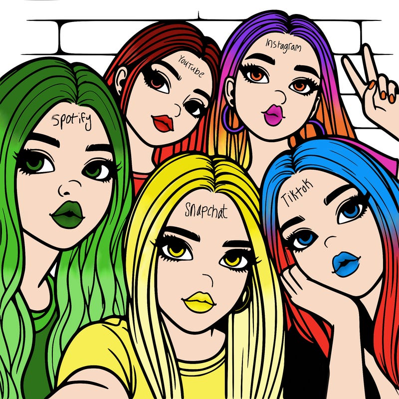 group of teen girls friends y2k up close in a selfie