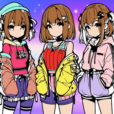 anime girls in streetwear outfits