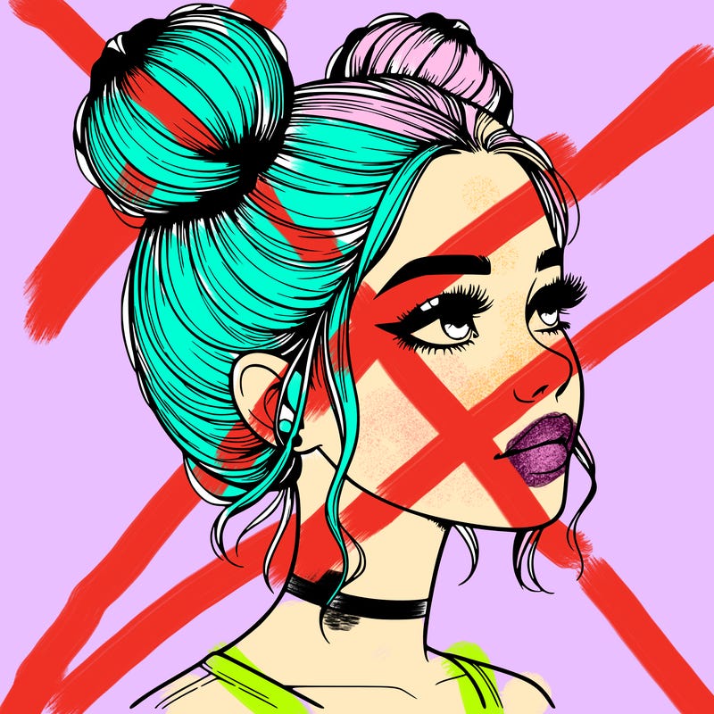 realistic girl with buns on the top of her head