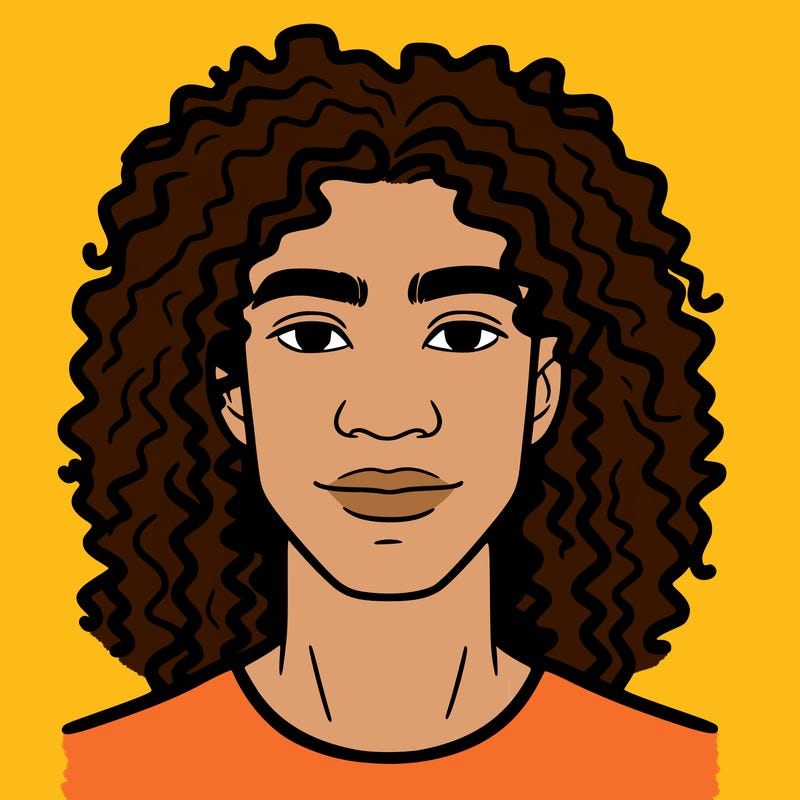 a man , long curly hair, mixed african american and white