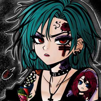badass anime girl with scar and tattoos