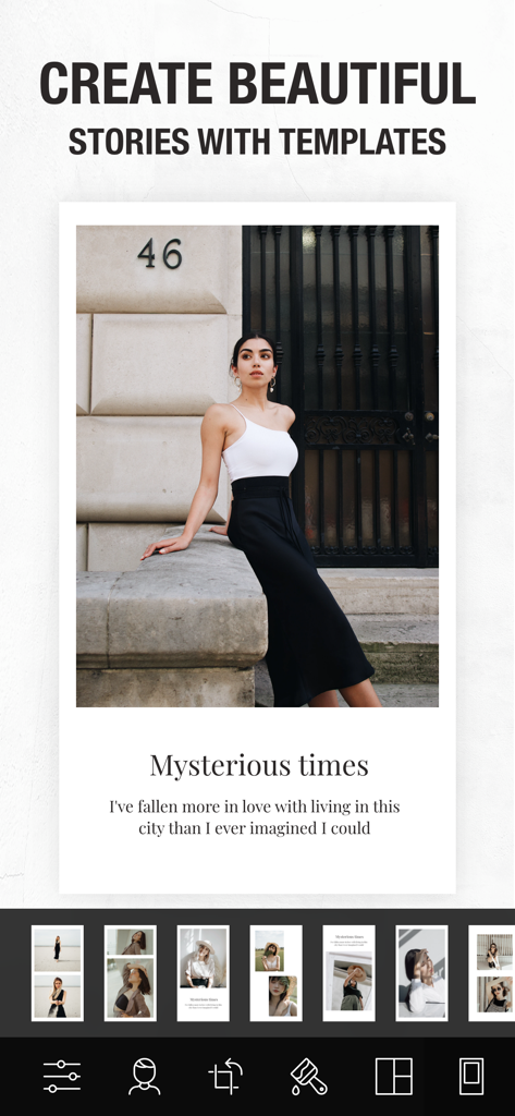 Camly: Photo Editor & Retouch - Camly app interface showing elegant social media story templates for lifestyle photography