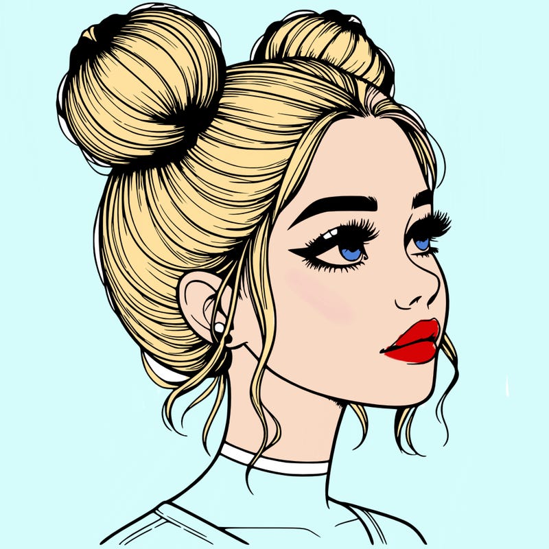 realistic girl with buns on the top of her head