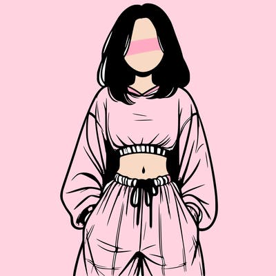 realistic girl faceless with baggy pants and a crop top