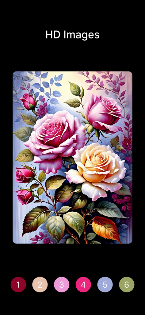 Cozy Color - Color By Number - A detailed digital painting of pink and yellow roses in a color by number interface with HD Images title.