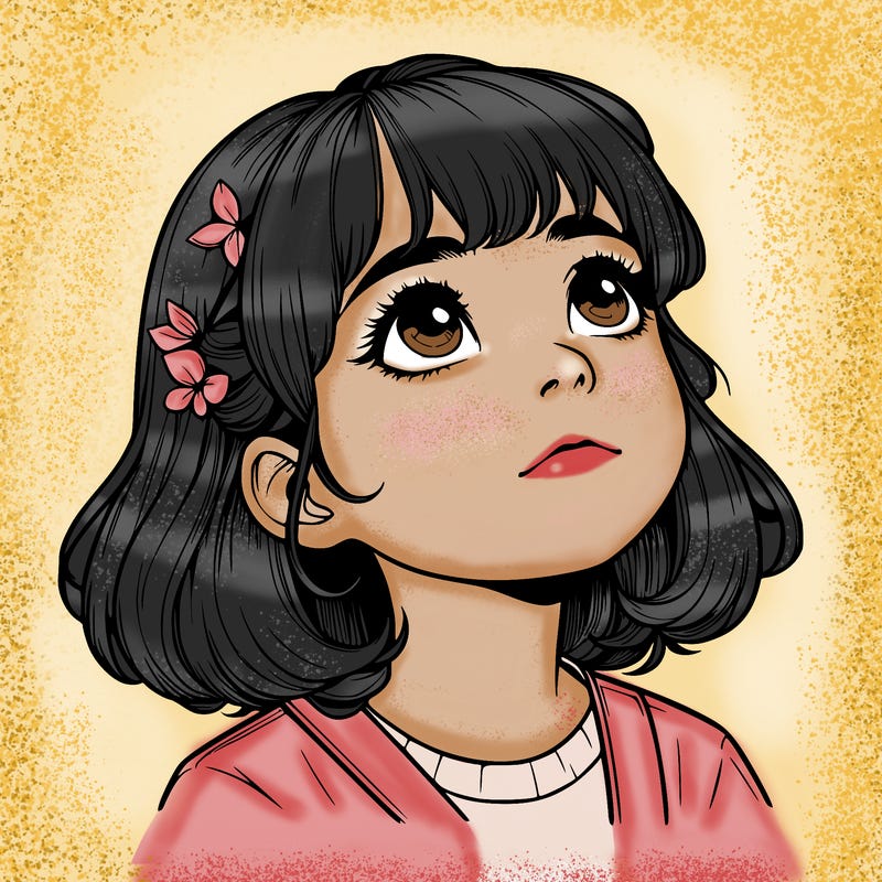 realistic girl looking up