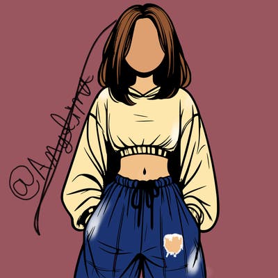 realistic girl faceless with baggy pants and a crop top