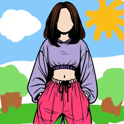 realistic girl faceless with baggy pants and a crop top